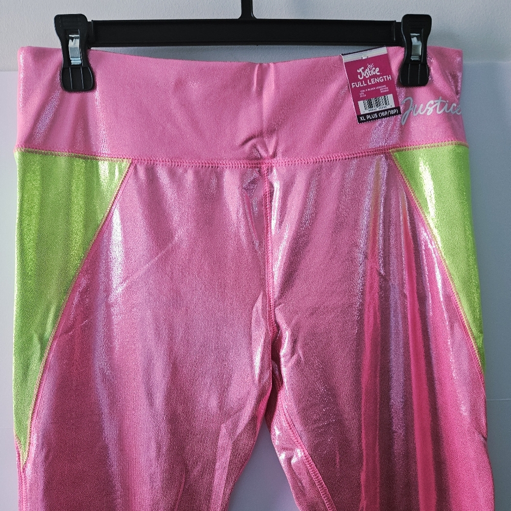 Justice Size XL 16/18 Girls Full Length Color Block Leggings Pastel Pink Neon Gr
